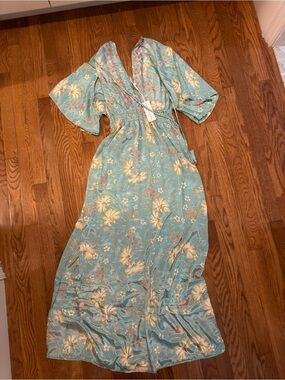 Floral V-Neck Maxi Dress in Aqua